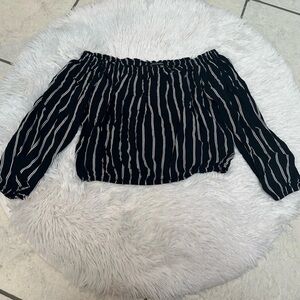 Brandy Melville Black Off-Shoulder Striped Top